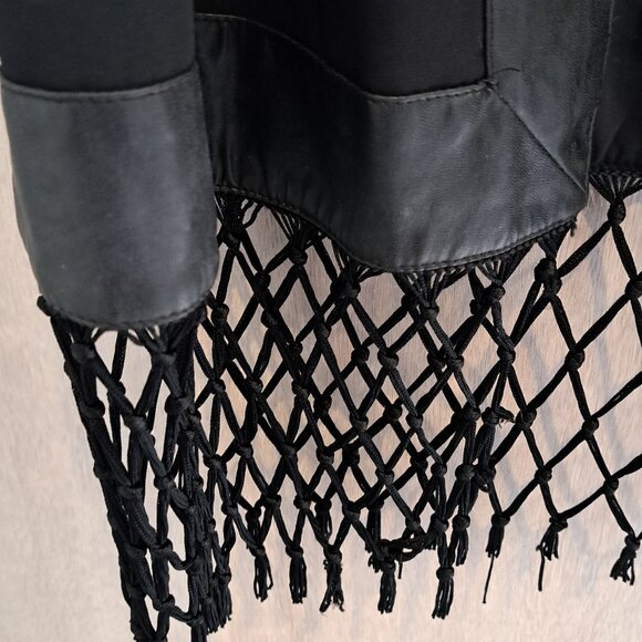 Black sheer kimono with fringes pleather accents - Picture 4 of 8